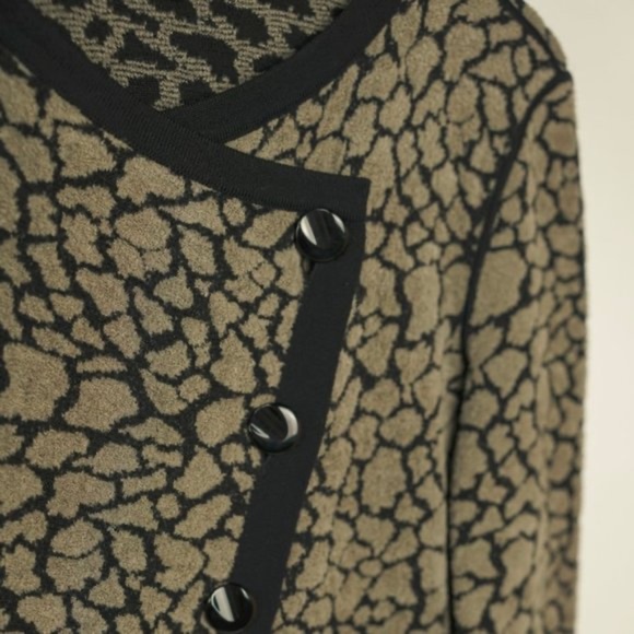 Armani Collezioni Taupe Leopard Jacquard Asymmetrical Button Cardigan - Picture 3 of 4